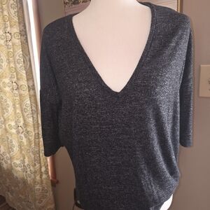 Express Dark Gray V-Neck Short Sleeve Top